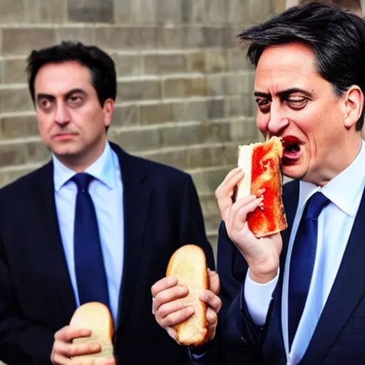 Image similar to Ed Miliband smelling sandwich on his face. Unpleasant aroma. Photo courtesy of BBC