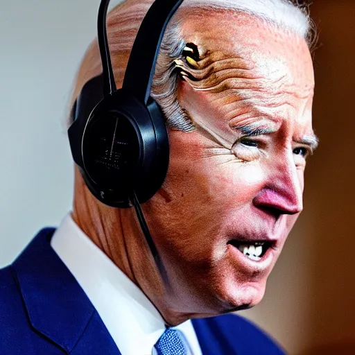 Prompt: joe biden wearing a gaming headset