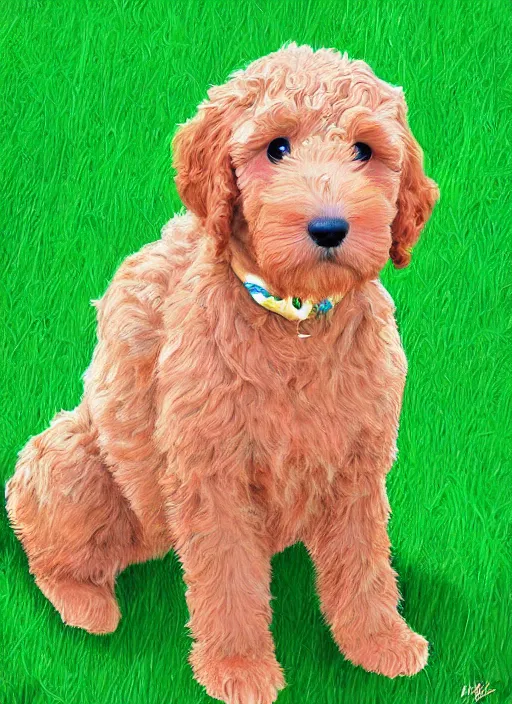 Prompt: digital art, golden doodle puppy, name is charlie, cute, artistic