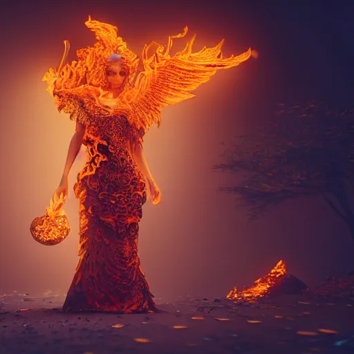 Prompt: the fire queen, 4 k, intricate detailed, jaw dropping, gorgeous, surreal, octane render