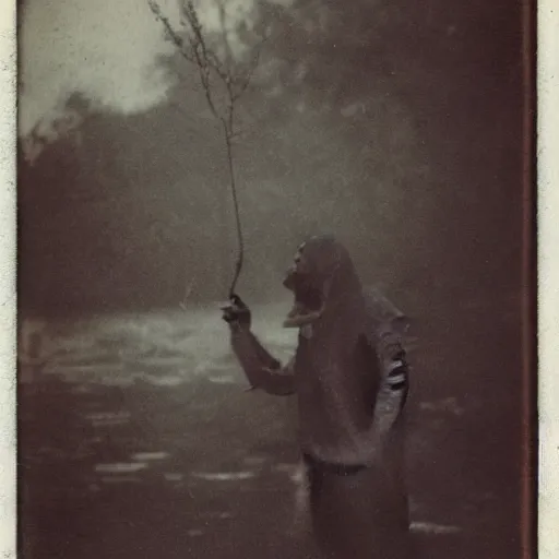 Image similar to creepy lovecraftian monster in swamp, 1910 Polaroid photo