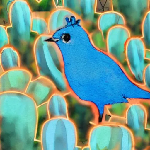 Prompt: a blue bird on a cactus