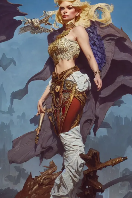 Image similar to personification of the united state of america, full body shot, d & d, fantasy, intricate, elegant, highly detailed, digital painting, artstation, concept art, matte, sharp focus, illustration, hearthstone, art by artgerm and greg rutkowski and alphonse mucha