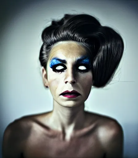 Prompt: a high quality, high detail, portrait of a drag queen by cig harvey, intense look in the eyes, moody, nostalgic