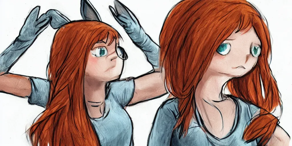 Image similar to women, ginger, cartoon, sweatshirt, concept art, concept art, bunny ears,