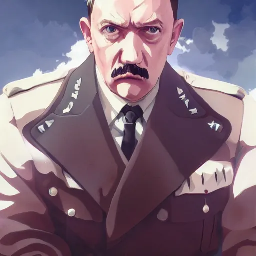 Prompt: a film still portrait of hitler, medium shot, finely detailed features, cinematic lighting, anime key visual, trending on pixiv fanbox, painted by makoto shinkai, studio ghibli, greg rutkowski, wlop