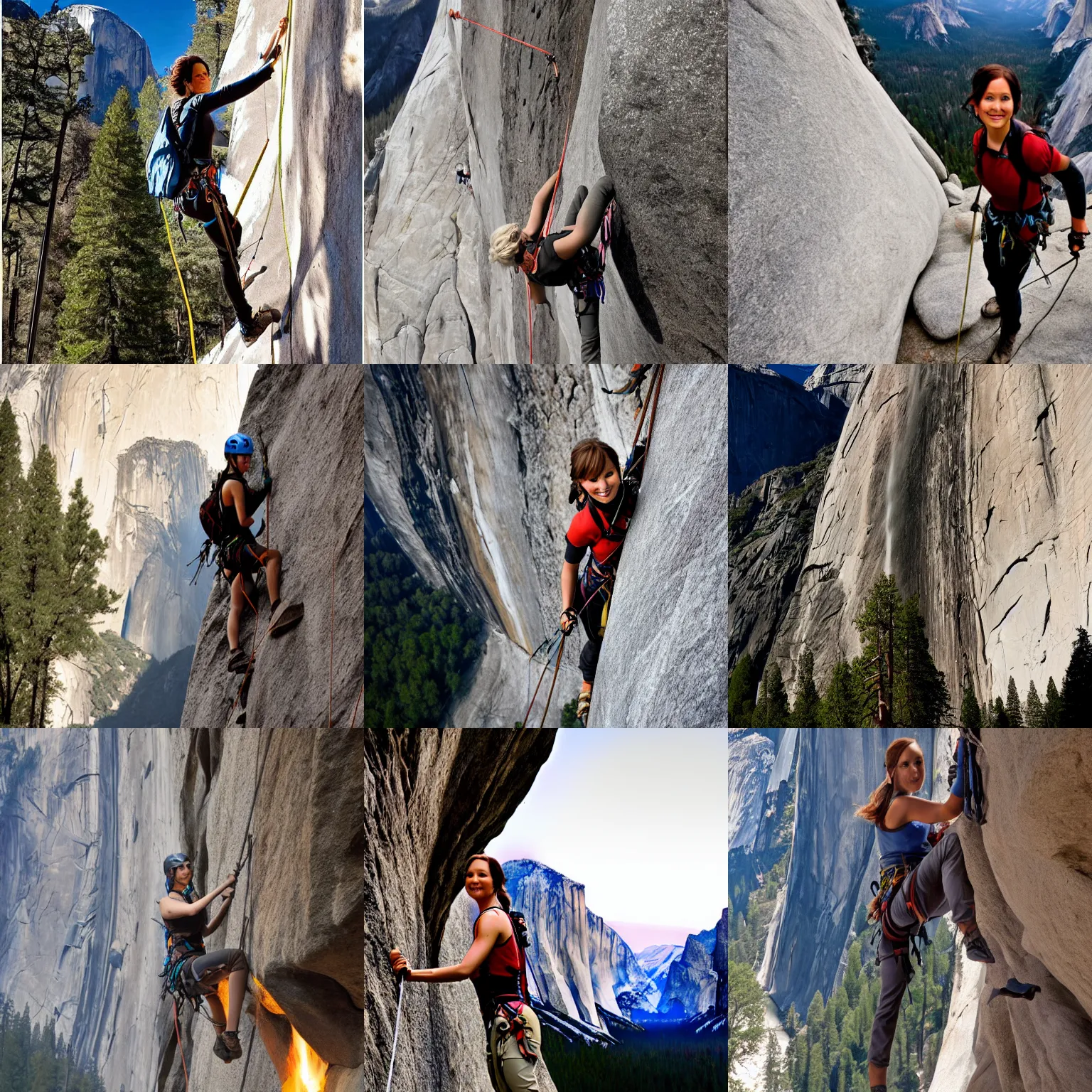 Prompt: Katniss Everdeen rock climbing, El Capitan, Yosemite Valley, epic, cinematic