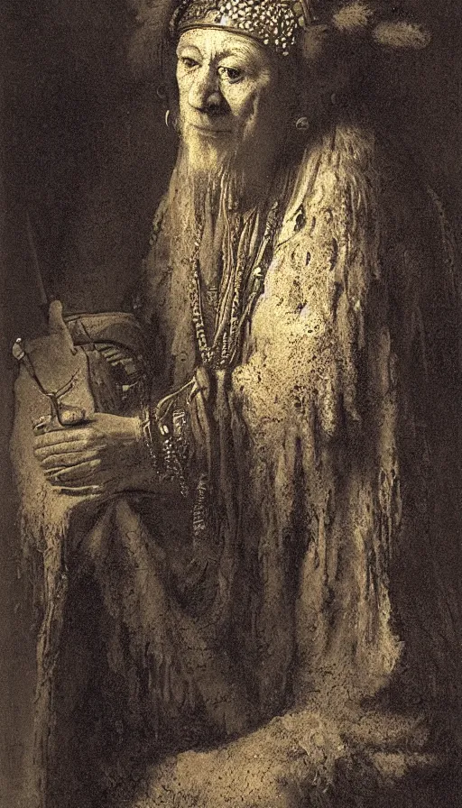 Prompt: portrait of a digital shaman, by rembrandt