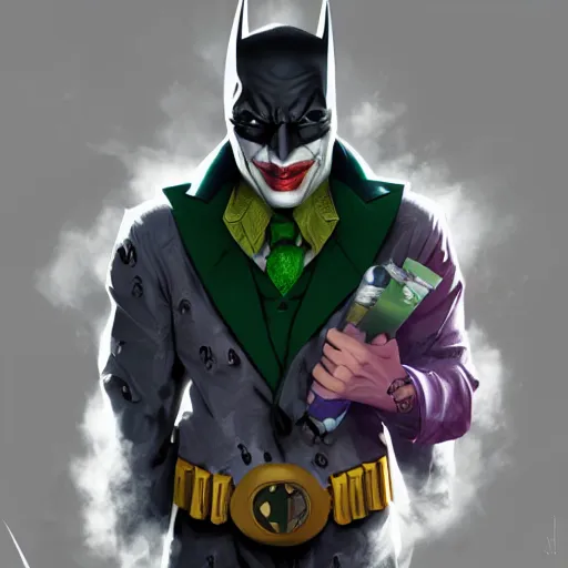 Image similar to the joker as batman, digital painting, amazing detail, artstation, cgsociety