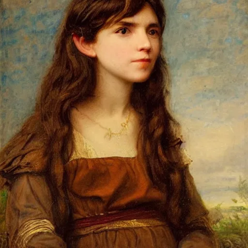 Prompt: a portrait of female asa Butterfield by Sophie Gengembre Anderson