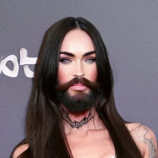 Image similar to megan fox with beard, realistic