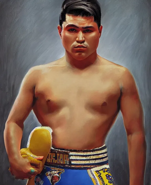 Prompt: portrait of a handsome young tejano wrestler, art by denys tsiperko and bogdan rezunenko, hyperrealism