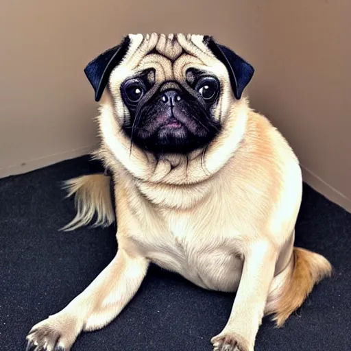 Prompt: pug wearing a wig