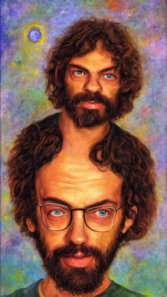Prompt: portrait of the young terence mckenna by akiane kramarik