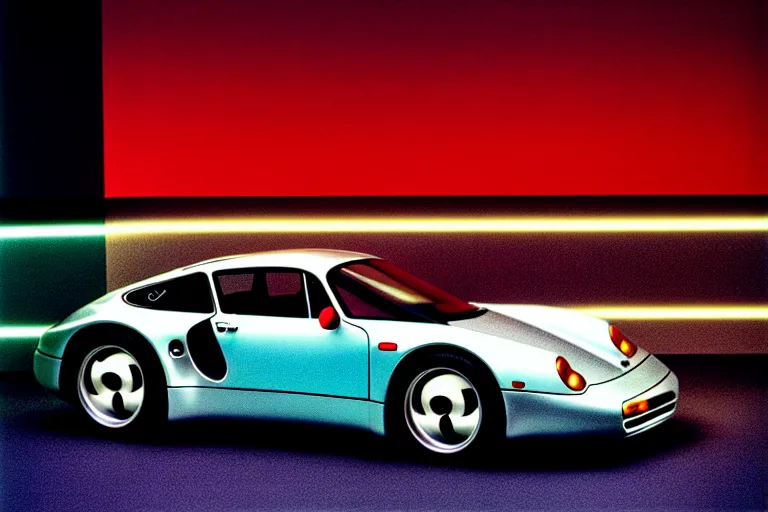 Image similar to designed by giorgetto giugiaro stylized poster of a single 9 5 9 concept, thick neon lights, ektachrome photograph, volumetric lighting, f 8 aperture, cinematic eastman 5 3 8 4 film