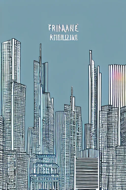 Image similar to frankfurt skyline, illustration, in the style of katinka reinke