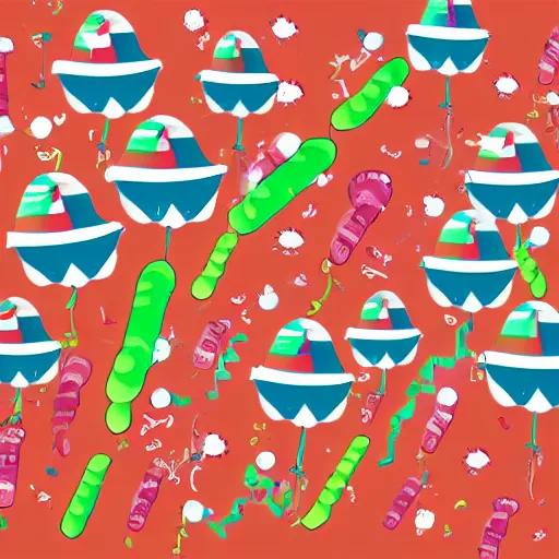 Image similar to escherichia coli party, little escherichia coli crowd with flags and party hats, illustration, ultra detailed