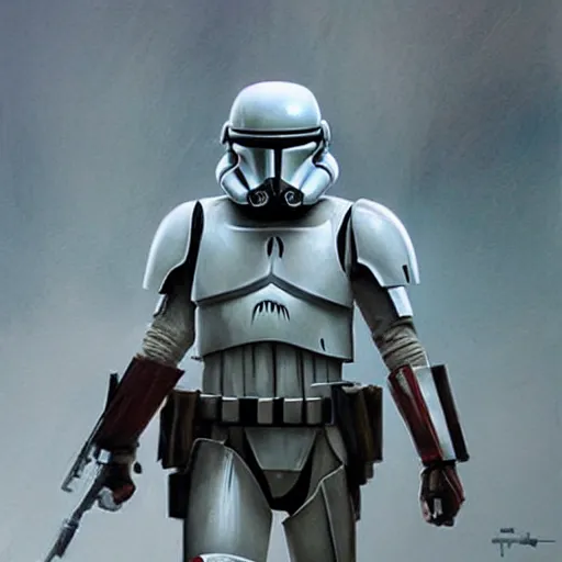 Image similar to extremely long shot of an imperial stormtrooper walking, concept art by Doug Chiang cinematic, realistic painting, high definition, concept art, the Mandalorian concept art style