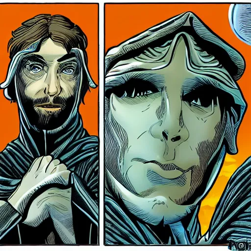 Prompt: paul atreides from dune in jan duursema comic book detailed style