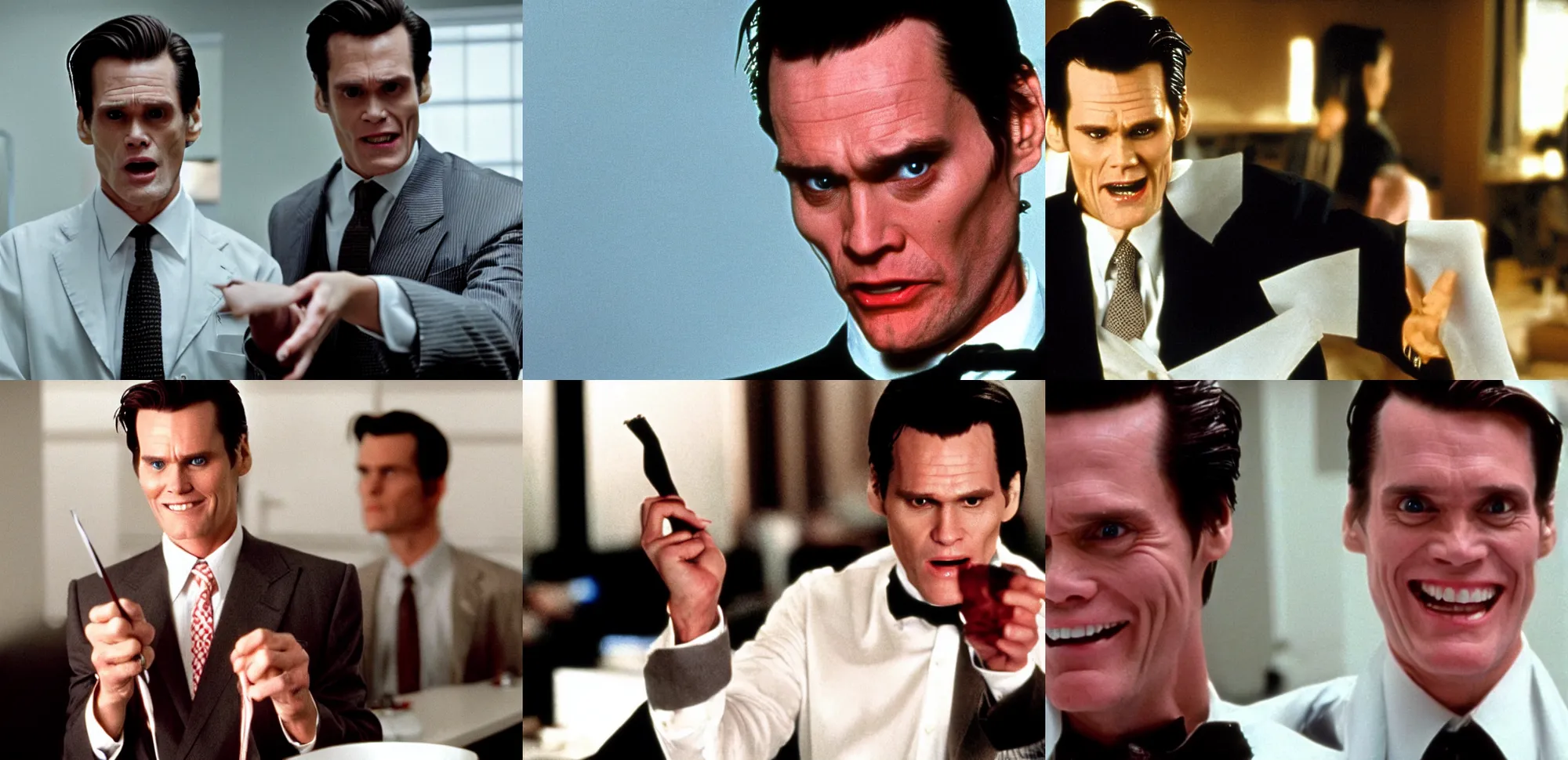 Prompt: cinematic still of Jim Carrey playing Patrick Bateman, American Psycho