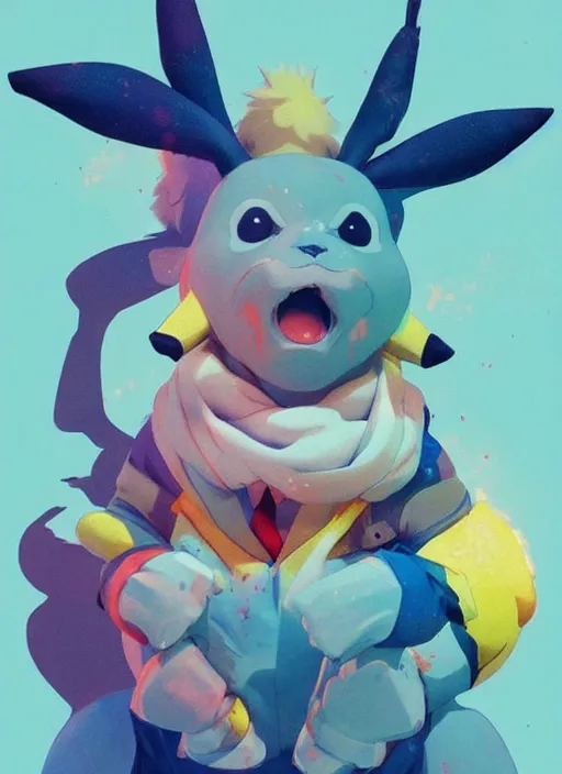 Image similar to colourful caricature - 3 d vfx art - of a pikachu, art style by james jean & hsiao - ron cheng, character concept art, unreal engine render, digital illustration, sharp, intricate detail, volumetric light, ray tracing, soft light, symmetric, pinterest, artstation, behance,