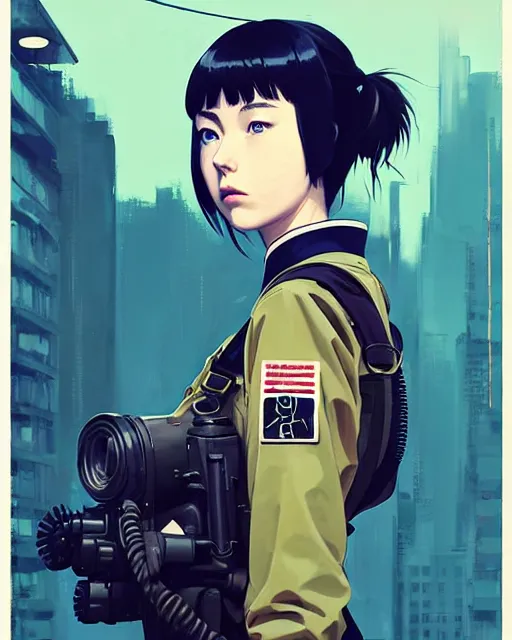 Image similar to girl wearing gas mask and uniform | | audrey plaza, fine detail!! anime!! realistic shaded lighting!! poster by ilya kuvshinov katsuhiro otomo ghost - in - the - shell, magali villeneuve, artgerm, jeremy lipkin and michael garmash and rob rey