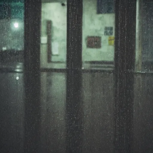 Prompt: gloomy and morbid city scene with a neon sign on the wall, cinematic, blurry, raindrops