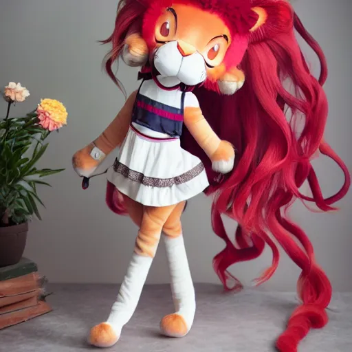 Prompt: cute fumo plush of a lion girl, anime girl, vray