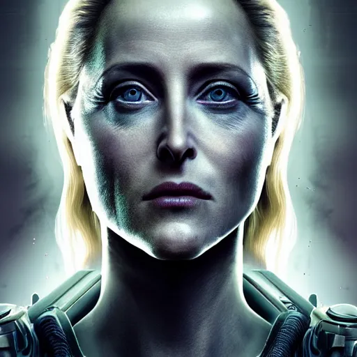 Prompt: gillian anderson portrait, dystopia core, apocalyptic, armor, warrior, dramatic, sharp focus, fiction, neon, fantasy, hyper detailed, digital art, trending in artstation, cinematic lighting, studio quality, smooth render, unreal engine 5 rendered, octane rendered, art style and nixeu and wlop and krenz cushart