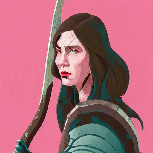 Prompt: A head and shoulders portrait of a fierce female viking warrior holding an axe, by Tom Whalen, sci-fi, fantasy, intricate, very very beautiful, elegant, highly detailed, digital painting, artstation, concept art, smooth, sharp focus