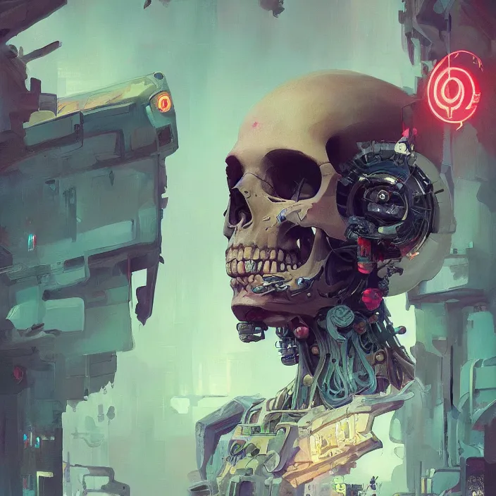 Image similar to a beautiful painting of a cyberpunk skull by sergey kolesov and vania zouravliov and pascal blanche and rhads. in style of colorful comic noir illustration, symmetry, sci fi, hyper detailed. octane render. trending on artstation