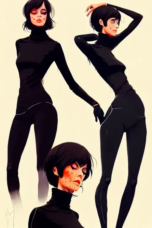 Prompt: a ultradetailed half body painting of a stylish woman in a black turtleneck by conrad roset, greg rutkowski and makoto shinkai trending on artstation