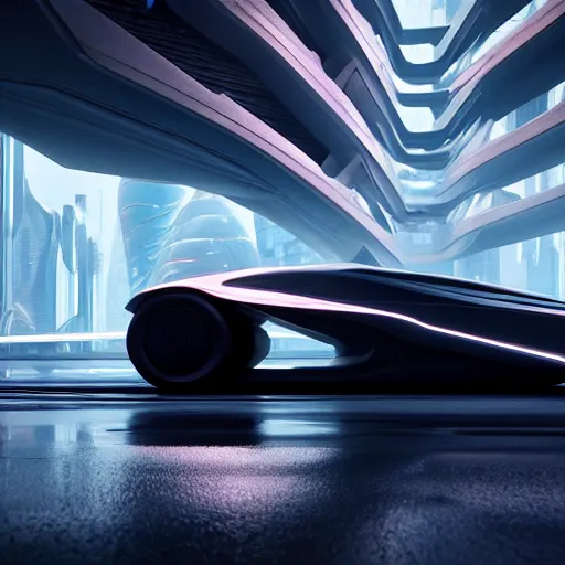 Image similar to concept car : motherboard forms zaha hadid architecture brutalist sci-fi futuristic setting ultra realistic photography, keyshot render, octane render, unreal engine 5 render , high oiled liquid glossy specularity reflections, ultra detailed, 4k, 8k, 16k blade runner 2049 Cyberpunk 2077 ghost in the shell thor 2 marvel film : tilt shift: sharp focus