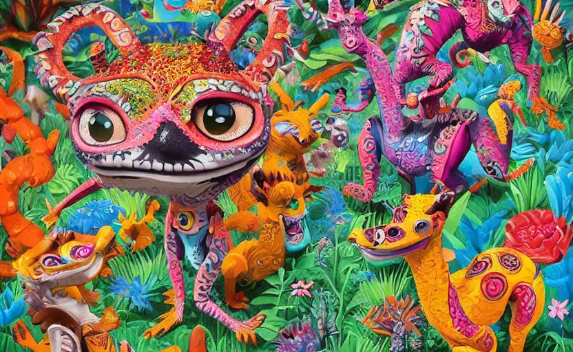 Image similar to Alebrijes” 3-D 4k ,cute single animal, digital art, Mexican folk art, Hyperdetailed, amazing background, matte painting, gouache, Martin Sandiego, Julia Fuentes, Miguel Sandiego”