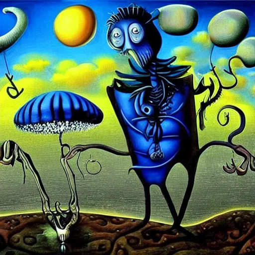 Image similar to surrealism painting by tim burton