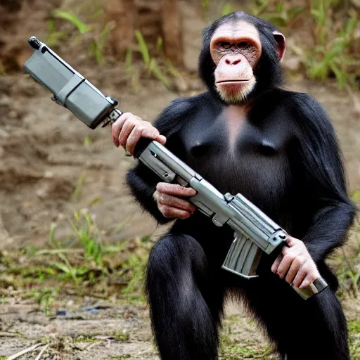 Image similar to Saul Goodman as a chimp with a machinegun