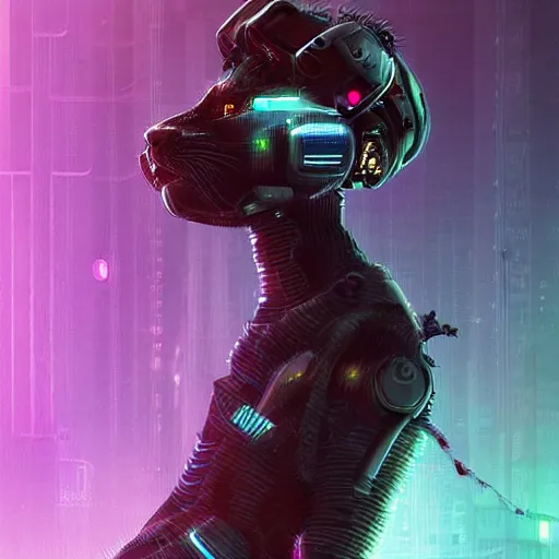 Image similar to a cyberpunk cyborg cat, trending on artstation