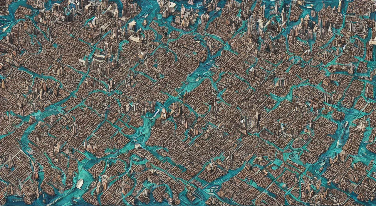 Prompt: highly detailed map of Manhattan, fantasy style, featured on artstation