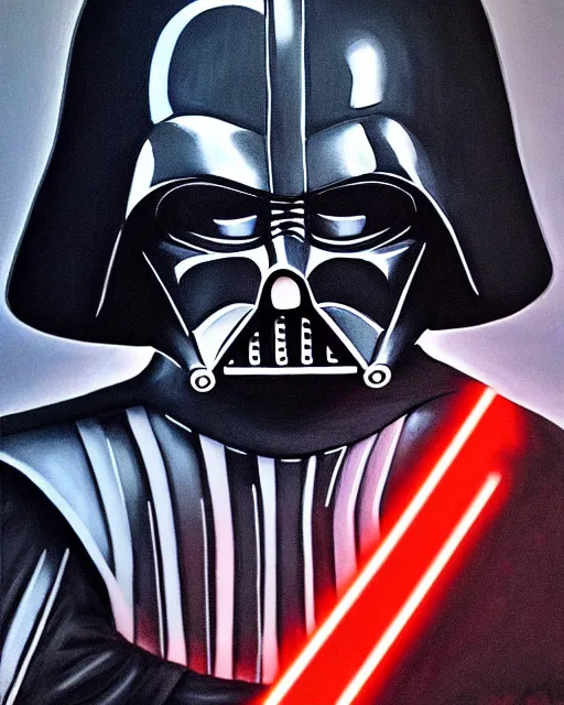 Image similar to enamel painting portrait of darth vader, coruscant background, high production value, intricate details, high resolution, hdr, high definition, masterpiece, realistic, ultrarealistic, highly detailed, hd, sharp focus, non blurry, sharp, smooth