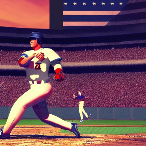 Image similar to ronald reagan hitting a home run, game - winning, world series, dramatic, award - winning, artstation, 8 k,