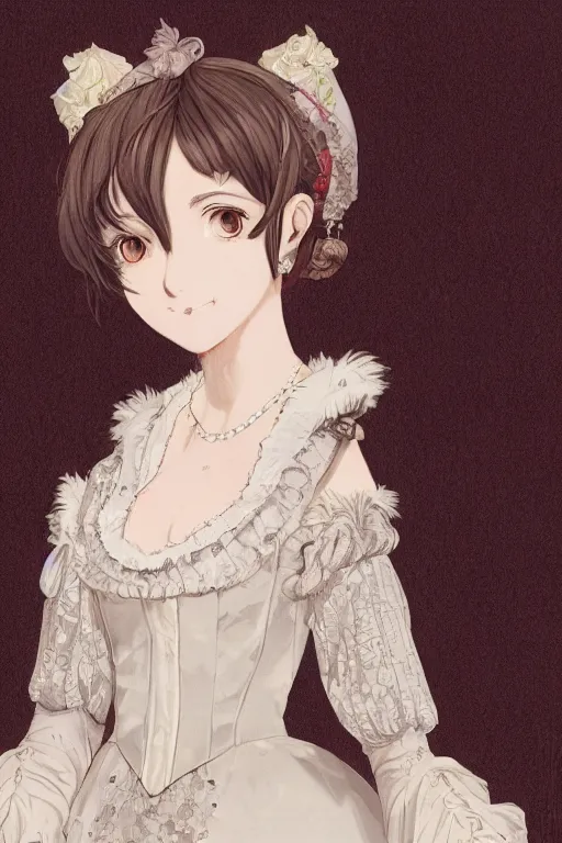 Image similar to beautiful portrait of calico cat noblewoman wearing a victorian era dress, fursona, furry art, anthro, detailed fur, detailed dress, elegant, pure, delicate, anime key visual, makoto shinkai