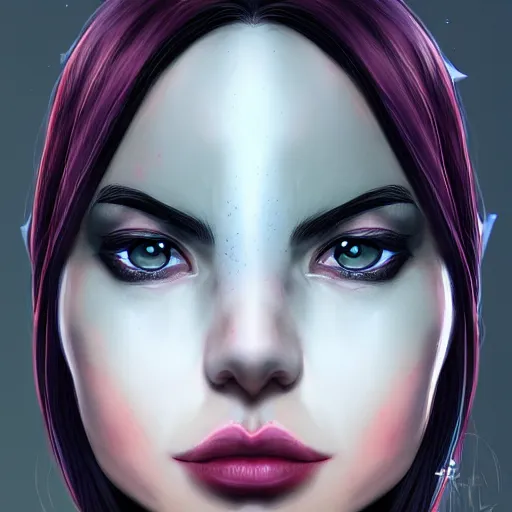 Image similar to face of vi from arcane, centered, symmetrical, artgerm, artstation