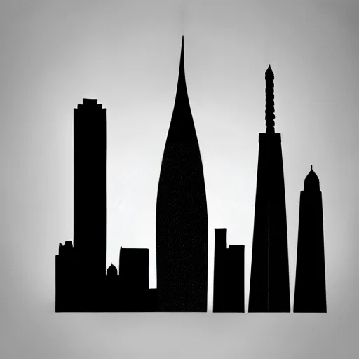 Image similar to a perfect circle, the outer edge of the circle is hugged by the silhouette of a city skyline, black and white, minimalist, in the style of a line drawing