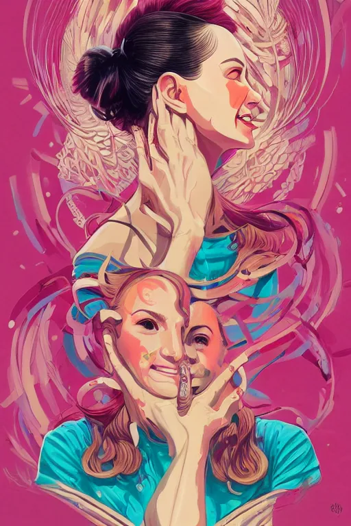 Prompt: a lady smiling cute, Tristan Eaton, victo ngai, artgerm, RHADS, ross draws