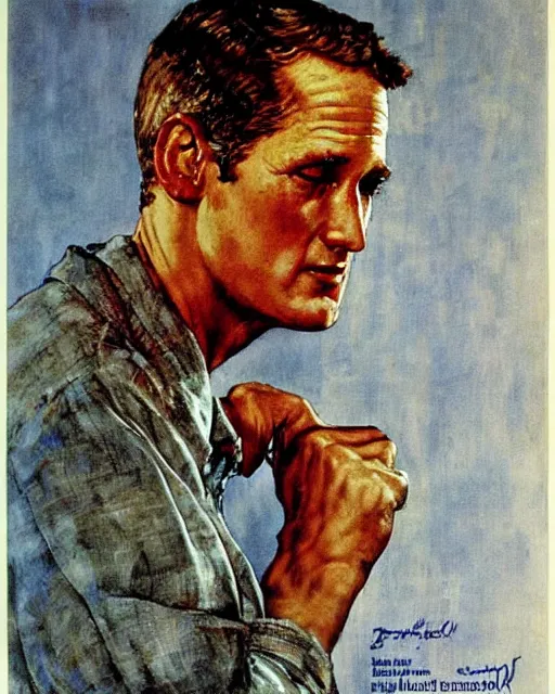 Image similar to portrait of paul newman by norman rockwell