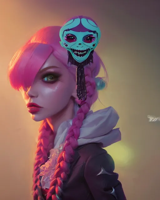 Image similar to portrait of monster high doll, stephen bliss, unreal engine, by greg rutkowski, loish, rhads, makoto shinkai and lois van baarle, ilya kuvshinov, rossdraws, global illumination, radiant light, detailed and intricate environment, pastel lighting