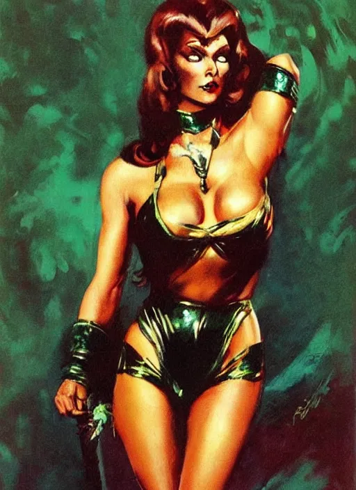 Prompt: seventies horror actress, sequin top, dark night, strong line, deep color, beautiful! coherent! by brom, by frank frazetta,
