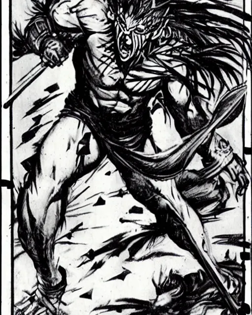 Image similar to cu chulainn, cuhullin, irish legendary warrior, and his ability to achieve warp spasm : muscular transformation with inhuman rage.