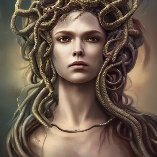 Image similar to an epic portrait of medusa, goddess, beautiful, detailed beautiful face, epic fantasy art, award winning on artstation, trending on deviantart, mystical atmosphere, mythology, high definiton, high detail, high quality, ultra realistic, hyper realistic, 4 k uhd,