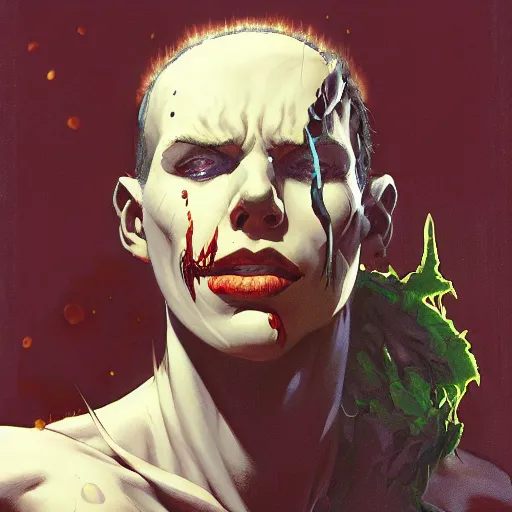 Image similar to 4k headshot of Spawn from Macfarlane comics , killing with green fire by Craig Mullins, ilya kuvshinov, krenz cushart, epic , artgerm trending on artstation by Edward Hopper and Dan Mumford and WLOP and Rutkovsky, beksinski carl spitzweg moebius and tuomas kocar, intricate artwork by caravaggio, Unreal Engine 5, Lumen, Nanite , 4K headshot of godlike clown with defined arms and open hands and bloody clothes with giant mandala wings , intricate face , flawless anime cel animation by Kentaro Miura, psychedelic , highly detailed upper body , professionally post-processed , beautiful, scary, symmetry accurate features, epic, octane rendered, anime masterpiece, accurate